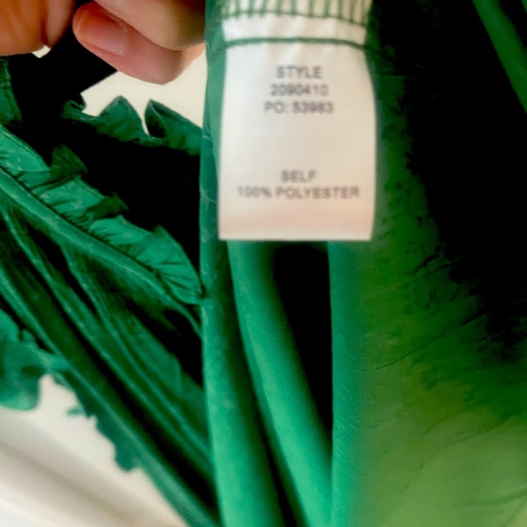 NEW, Green, Short Sleeved Flutter Neck W/ Drawstring Tie, Long Dress, SZ: Small - Picture 6 of 7